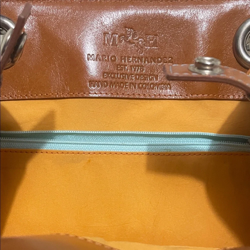 Butterfly Embossed Tan and Green Handbag - Picture 9 of 16